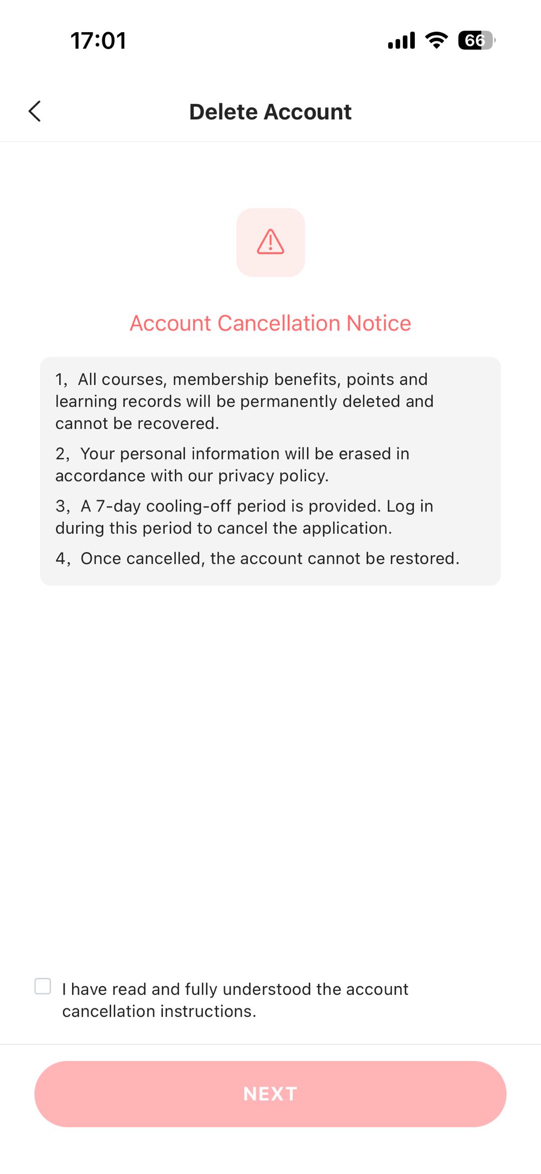 Xpeak AI 账号注销须知页面